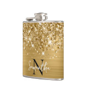 Glänzendes Gold Glam Monogramm Flachmann (Links)