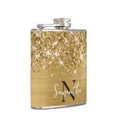 Glänzendes Gold Glam Monogramm Flachmann (Rechts)