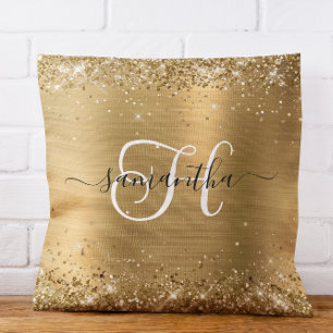 Glänzendes Gold Glam Monogramm Kissen