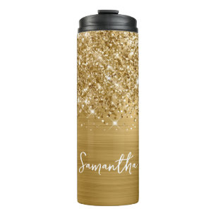 Glänzendes Gold Glam Personalisierter Name Thermosbecher