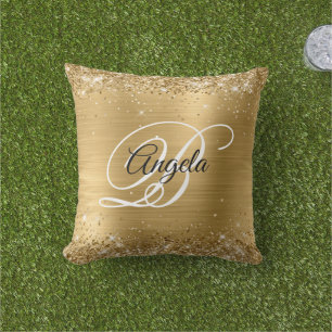 Glänzendes Gold Glitter Folie Fancy Monogramm Kissen