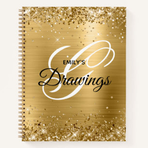 Glänzendes Gold Glitter Folien Monogramm Zeichnung Notizblock