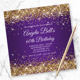 Glänzendes Gold Glitter Königliches Violett 60. Ge Einladung