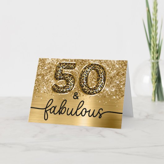 Glänzendes Gold Leopard Glam 50 und Fabelhaft Karte (Vorderseite)