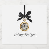 Glänzendes Gold Silber Neujahr Mitternachtsstunde  Schaumweinetikett (Einzelnes Label)