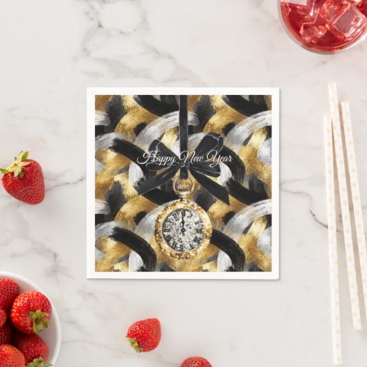 Glänzendes Gold Silber Schwarz Silvester Mitternac Serviette (Beispiel)