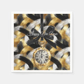 Glänzendes Gold Silber Schwarz Silvester Mitternac Serviette (Vorderseite)