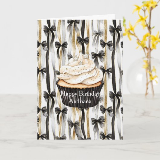 Glänzendes Gold Silber Schwarze Bänder Schleifen G Karte (Gelbe Blume)