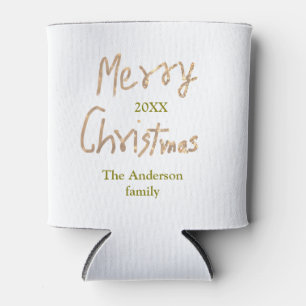 Glänzendes goldenes frohe Weihnachten Familienname Dosenkühler