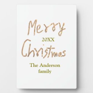 Glänzendes goldenes frohe Weihnachten Familienname Fotoplatte