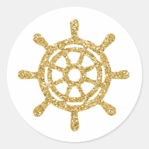 Glänzendes goldenes Schiffsschwungrad Runder Aufkleber