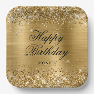Glänzendes Goldfolie Fancy Happy Birthday Pappteller