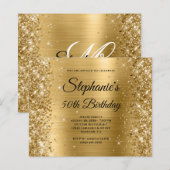 Glänzendes Goldfolie-Fancy-Monogramm 50. Geburtsta (Vorne/Hinten)