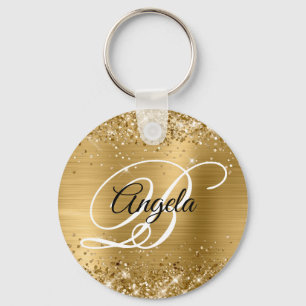 Glänzendes Goldfolie-Fancy-Monogramm Schlüsselanhänger