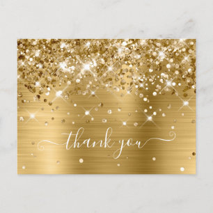Glänzendes Goldfolie Modernes Mädchen Danke Postkarte