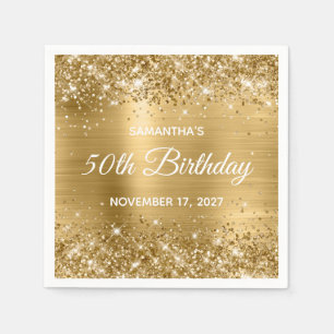 Glänzendes Goldfolien-Glamour 50. Geburtstag Serviette