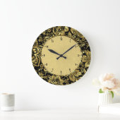 Glänzendes GoldVintage Blumendamaste Große Wanduhr (Zuhause)