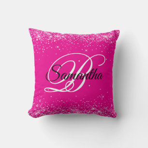 Glänzendes heißrosa fantasievolles Monogramm Kissen
