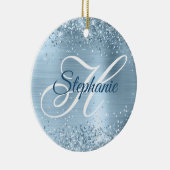 Glänzendes Hellblau-Folie-Fancy-Monogramm Keramik Ornament (Rechts)