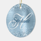 Glänzendes Hellblau-Folie-Fancy-Monogramm Keramik Ornament (Links)