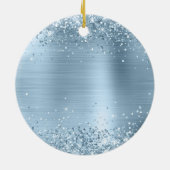 Glänzendes Hellblau-Folie-Fancy-Monogramm Keramik Ornament (Hinten)