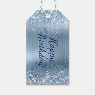 Glänzendes Hellblau-Folie Frohe Geburtstag Geschenkanhänger