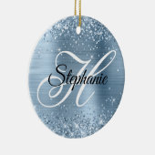 Glänzendes Hellblaues Folien-Fancy-Monogramm Keramik Ornament (Rechts)