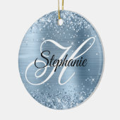 Glänzendes Hellblaues Folien-Fancy-Monogramm Keramik Ornament (Links)