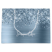 Glänzendes Hellblaues Glam Name Große Geschenktüte (Vorderseite)