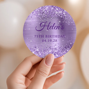 Glänzendes Helllila-Folie 75. Geburtstag Runder Aufkleber