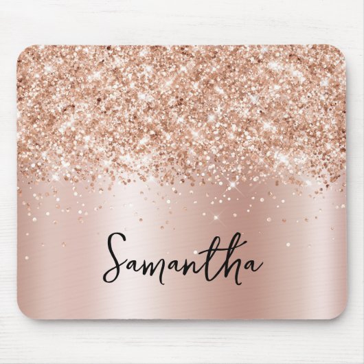 Glänzendes Hellrosa Gold Schimmer Name Mousepad (Vorne)