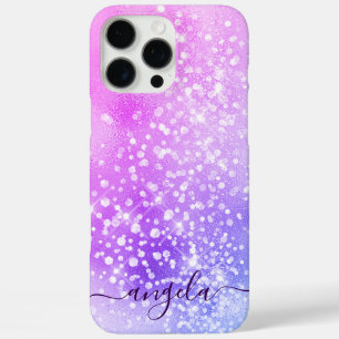 Glänzendes Hellrosa-Ombre-Glam-Signatur iPhone 16 Pro Max Hülle