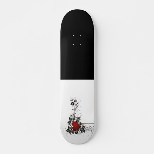 Glänzendes Herz, Blätter u. Blumen - Vorlage Skateboard (Vorne)