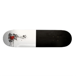 Glänzendes Herz, Blätter u. Blumen - Vorlage Skateboard