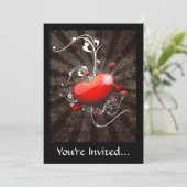 Glänzendes Herz mit Wirblem Grunge-Hintergrund Einladung (Stehend Vorderseite)