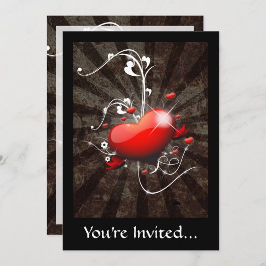 Glänzendes Herz mit Wirblem Grunge-Hintergrund Einladung (Vorne/Hinten)