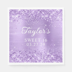 Glänzendes Lavendel-Folie Sweet 16 Serviette