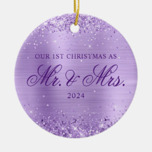 Glänzendes Lavendel-Folie Unser erstes Weihnachtsf Keramik Ornament