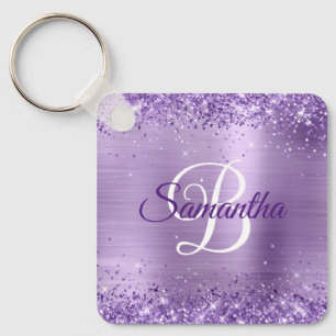 Glänzendes lila Glitter-Mädchen-Folie mit Monogram Schlüsselanhänger