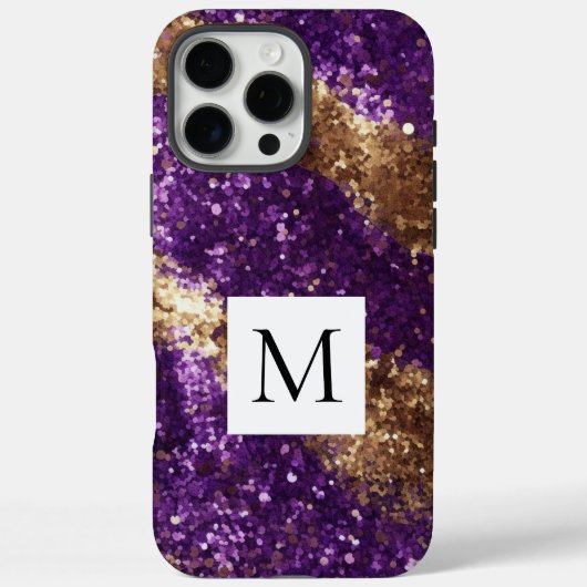 Glänzendes lila Gold Glitter Monogramm  Case-Mate iPhone Hülle (Rückseite)