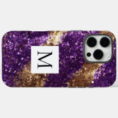 Glänzendes lila Gold Glitter Monogramm  Case-Mate iPhone Hülle (Rückseite (Horizontal))
