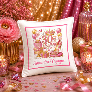 Glänzendes Magenta-Pink Glitter 30. Geburtstagskis Kissen