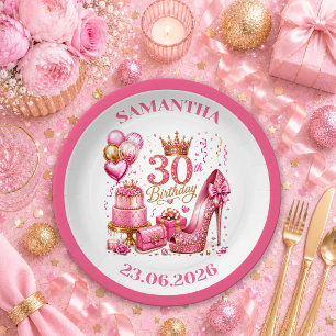 Glänzendes Magenta Rosa Glitter 30. Geburtstag Pap Pappteller