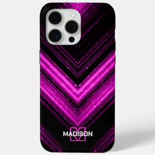Glänzendes Metall Neon-Hot-Pink-Chevron-Monogramm Case-Mate iPhone Hülle