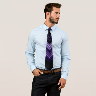 Glänzendes Metall Neon Violett Schwarzes Chevron M Krawatte