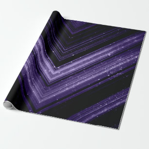 Glänzendes Metall Neonlila Schwarzes Chevron Monog Geschenkpapier