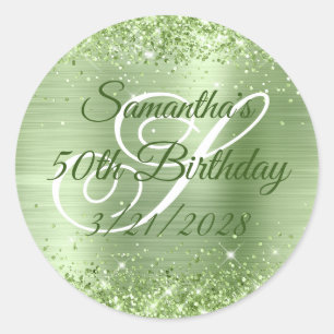 Glänzendes Mintgrün Glitterfolie 50. Geburtstag Runder Aufkleber
