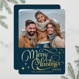 Glänzendes modernes Weihnachten PHOTO Grußkarte Go Folien Feiertagskarte
