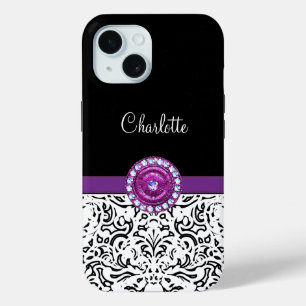 Glänzendes Monogramm-Trendy-Rhinestone-Damaskusmus Case-Mate iPhone Hülle