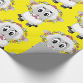 glänzendes Papier, blau-gelb, Schafe Geschenkpapier (Ecke)